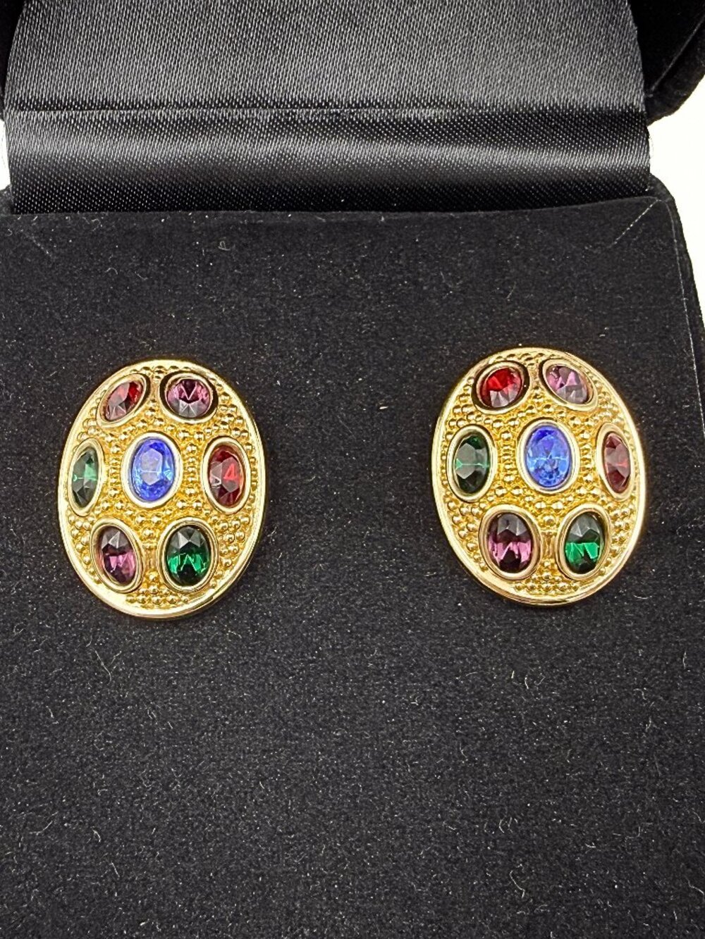 Swarovski Designer Hallmarked Gold Plate Multicolor Crystals Post Earrings